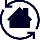 icon illustration of a house surrounded by two circular arrows done in black