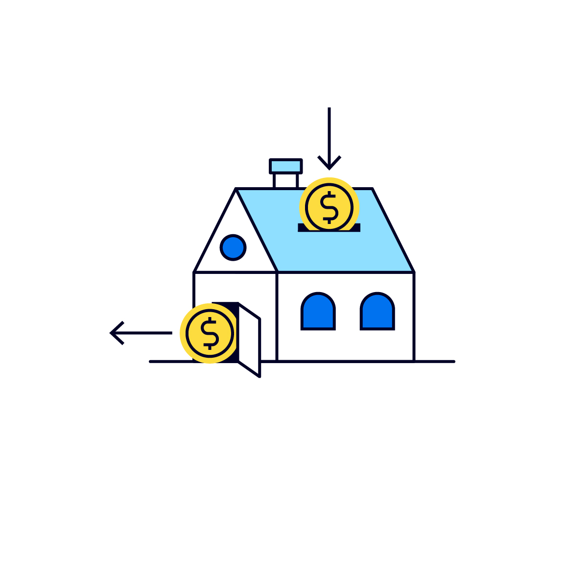 icon illustration of a house, and accessing the equity out of the house
