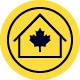 icon illustration of a house with a maple leaf inside on a yellow background