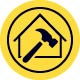 icon illustration of a house with a hammer on a yellow background